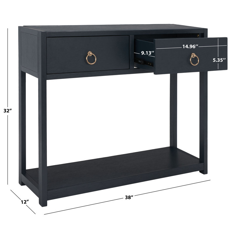 Navy Blue Wood and Metal Console Table with Storage