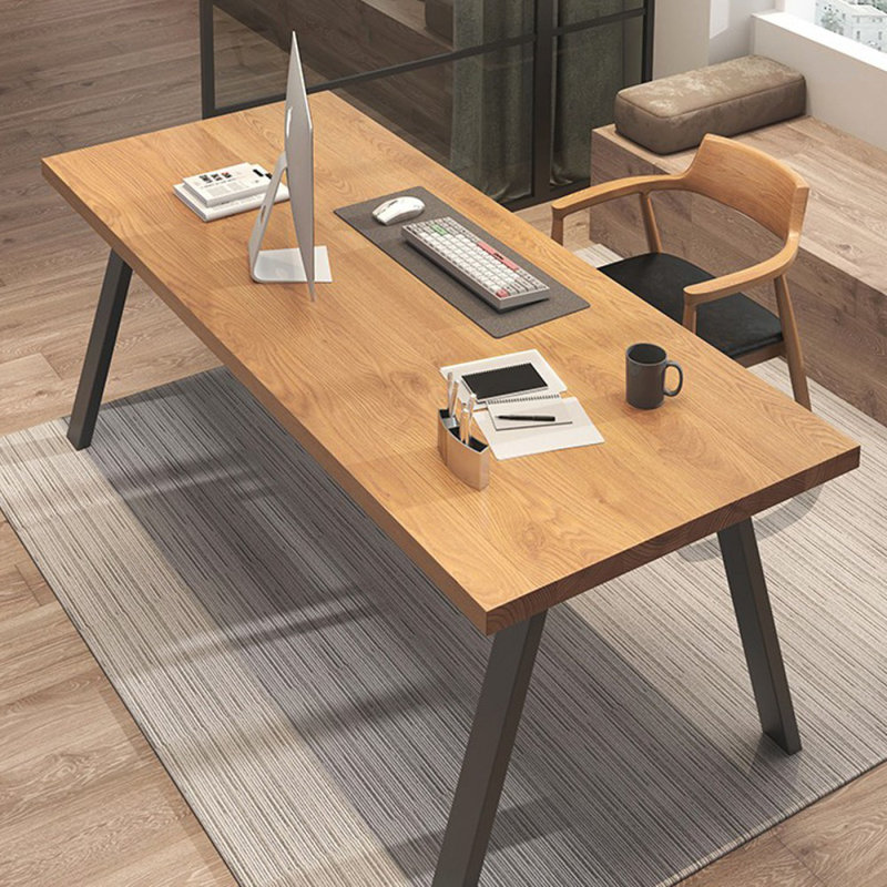 Bureau rectangulaire en bois massif brun + noir, H 29,53 po x l 62,99 po x P 27,56 po