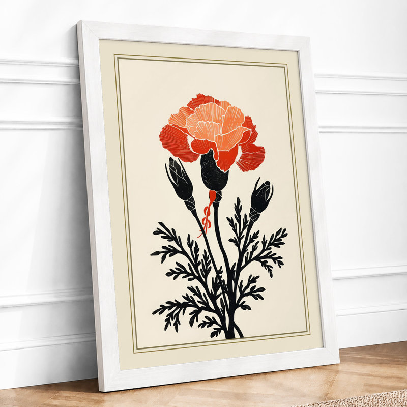 Carnation Study Botanical - Framed Print, A4 - 29.7 x 21.0 cm, White