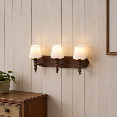 3-Light Dimmable Farmhouse Vanity Light with Fabric Cone Shades