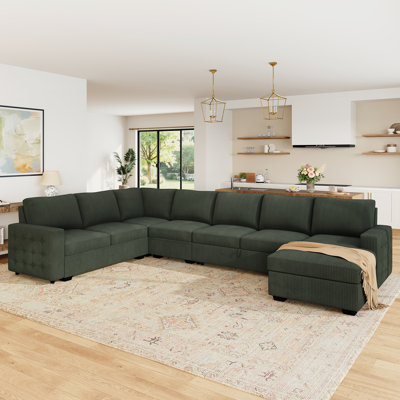 Brunella U-shaped Oversized Sleeper Sofa Storage Corduroy Sectional