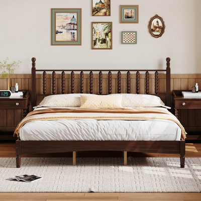 Lit plateforme en bois avec tête de lit en forme de gourde, lit plateforme de style rétro avec support à lattes en bois
