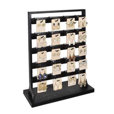 5 Tiers Free Assemble Wooden Jewelry Display Rack With 20 Removable Metal Hooks,Earring Card Display Stand,Jewelry Organizer,Bracelet Organizer,Keychain Display Stand,Coffee Color