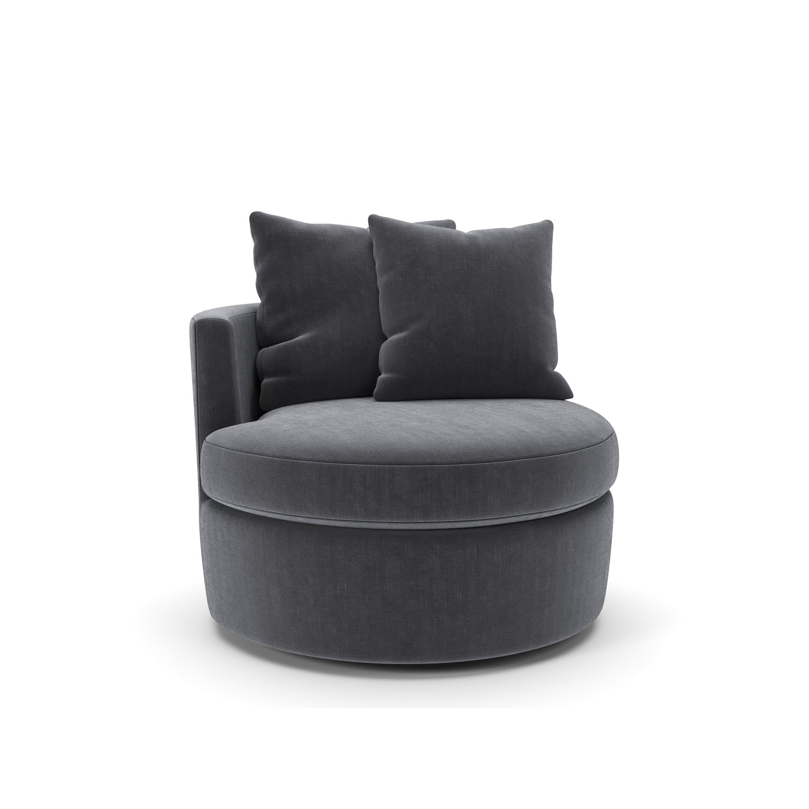 Dara 40" Upholstered Swivel Snuggler Chair, Andrew Slate Performance Chenille