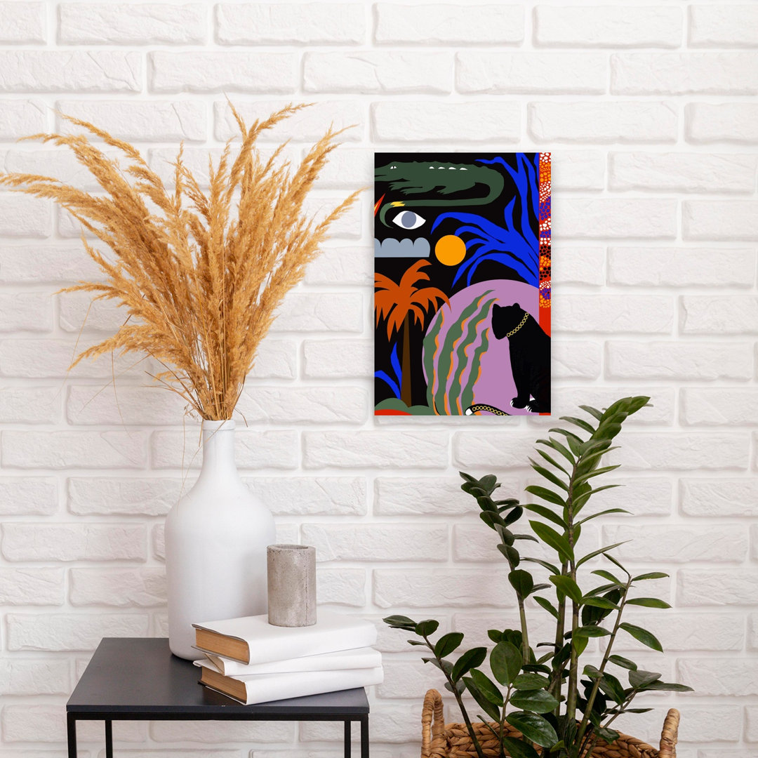 Wild Jungle Night Abstract Bold Colorful Palm Tree Crocodile Forest Nature Wall Art Print