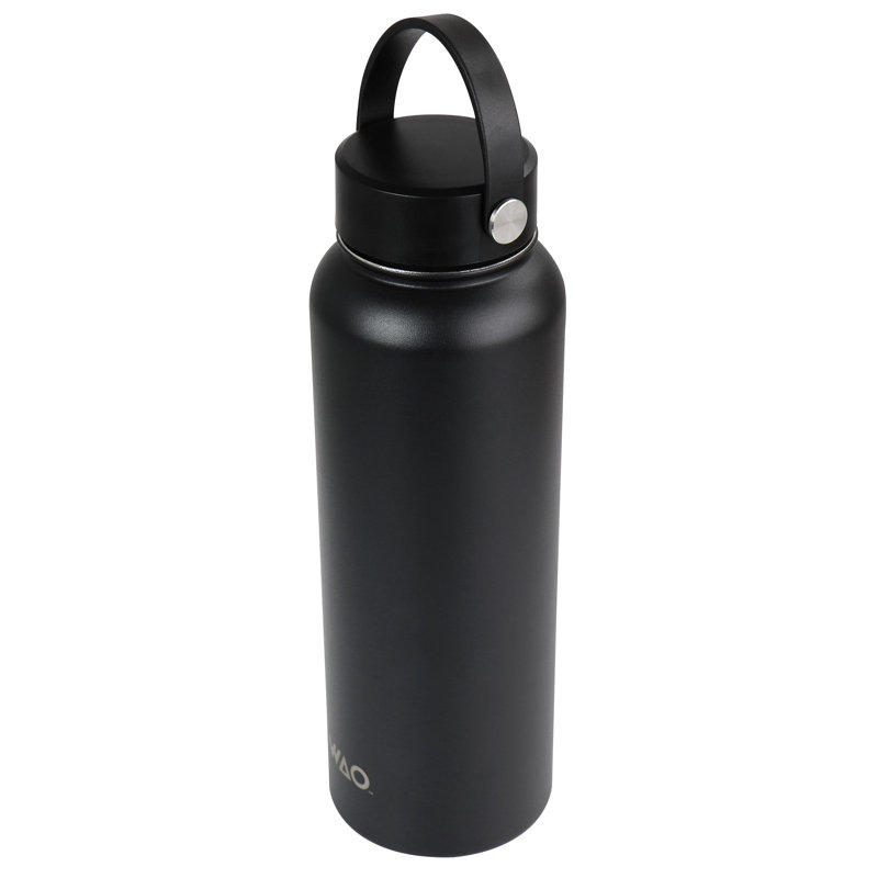 WAO 38 oz. Bouteille d'eau en acier inoxydable, Noir
