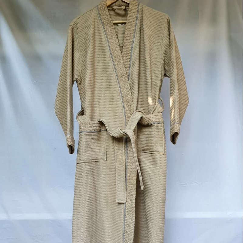 Hammd Waffle Gender Neutral Mid-Calf Bathrobe with Pockets, Taupe, S/M