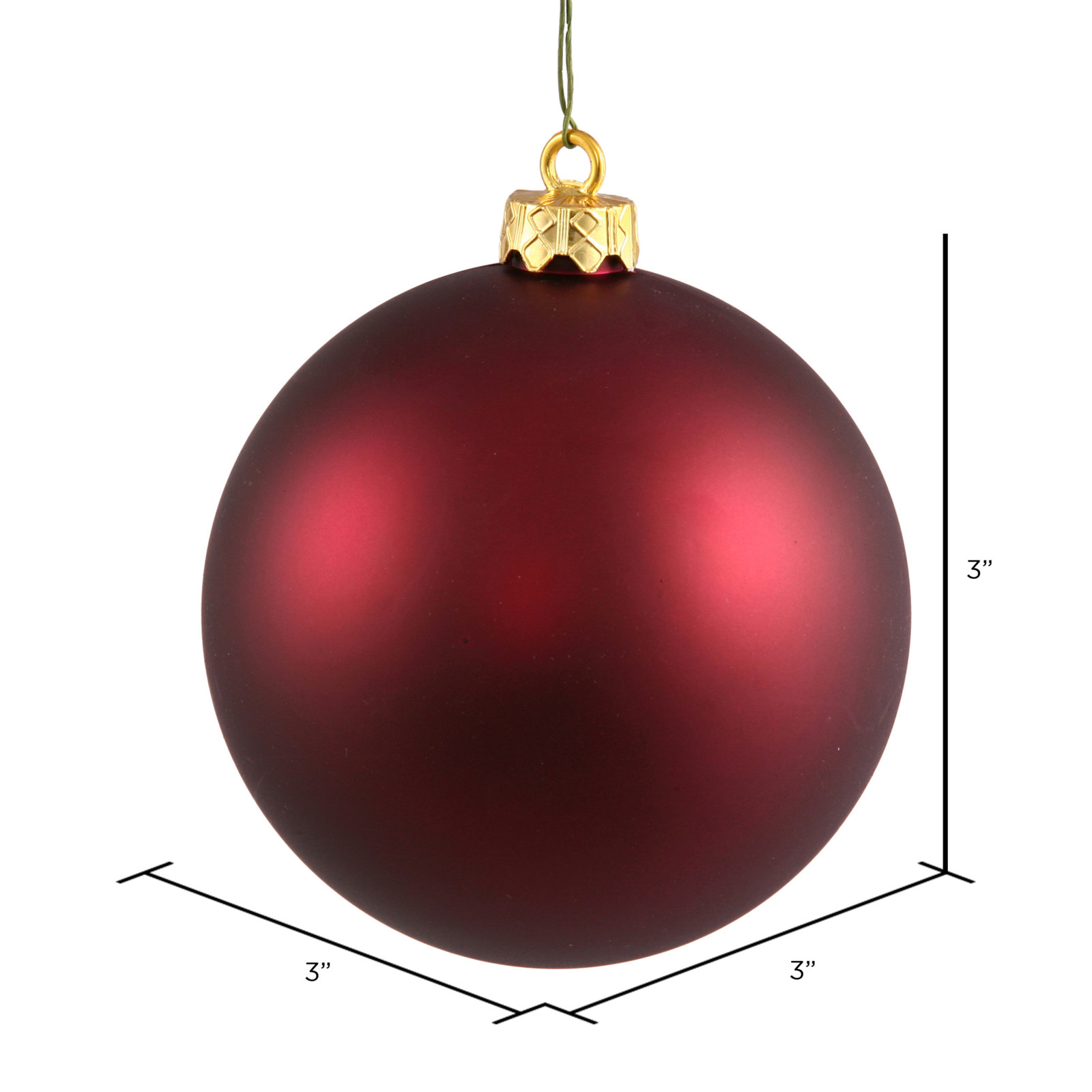 Shatterproof Bauble, Wine Matte, 3" H x 3" W x 3" D