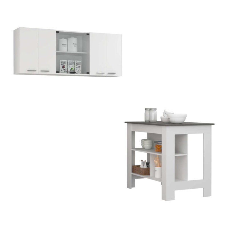 Ensemble de cuisine 2 pièces Onyx, îlot spacieux et armoire murale élégante pour un rangement et un style améliorés