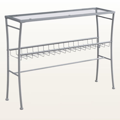 Adrianna Glass-Top Accent Table With Wire Metal Shelf & Metal Leg, 31.76" H X 41.62" W X 11.75" D