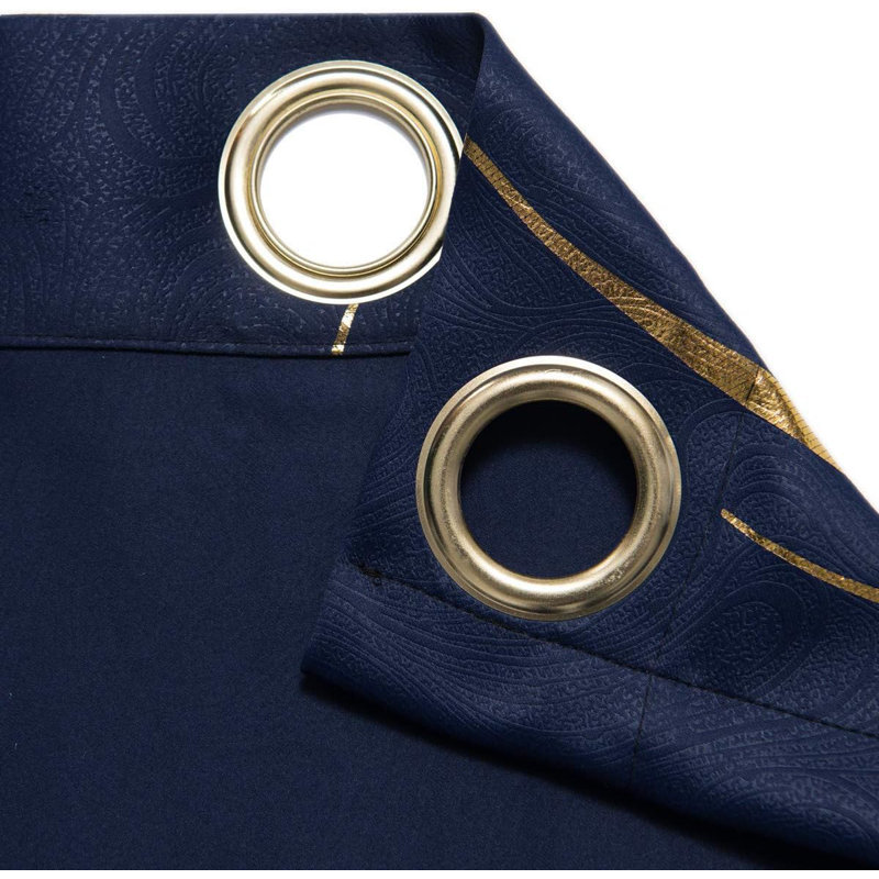 Blackout Curtain Pair, Navy/Gold