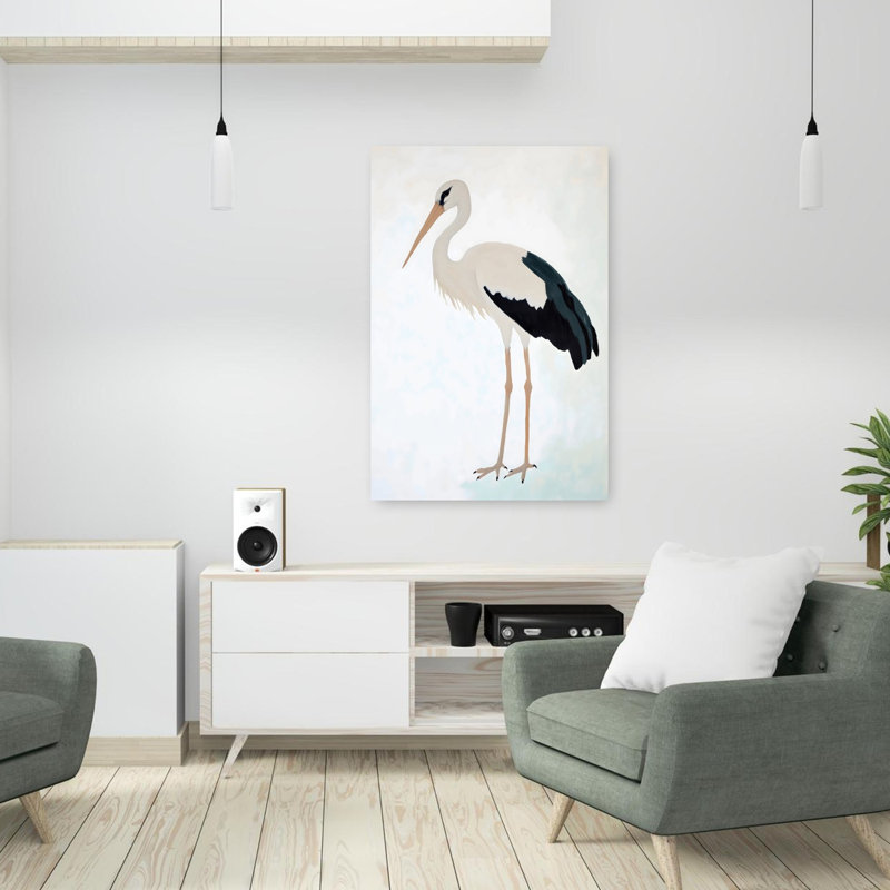 Cigogne abstraite, art mural contemporain, 36" H x 24" W