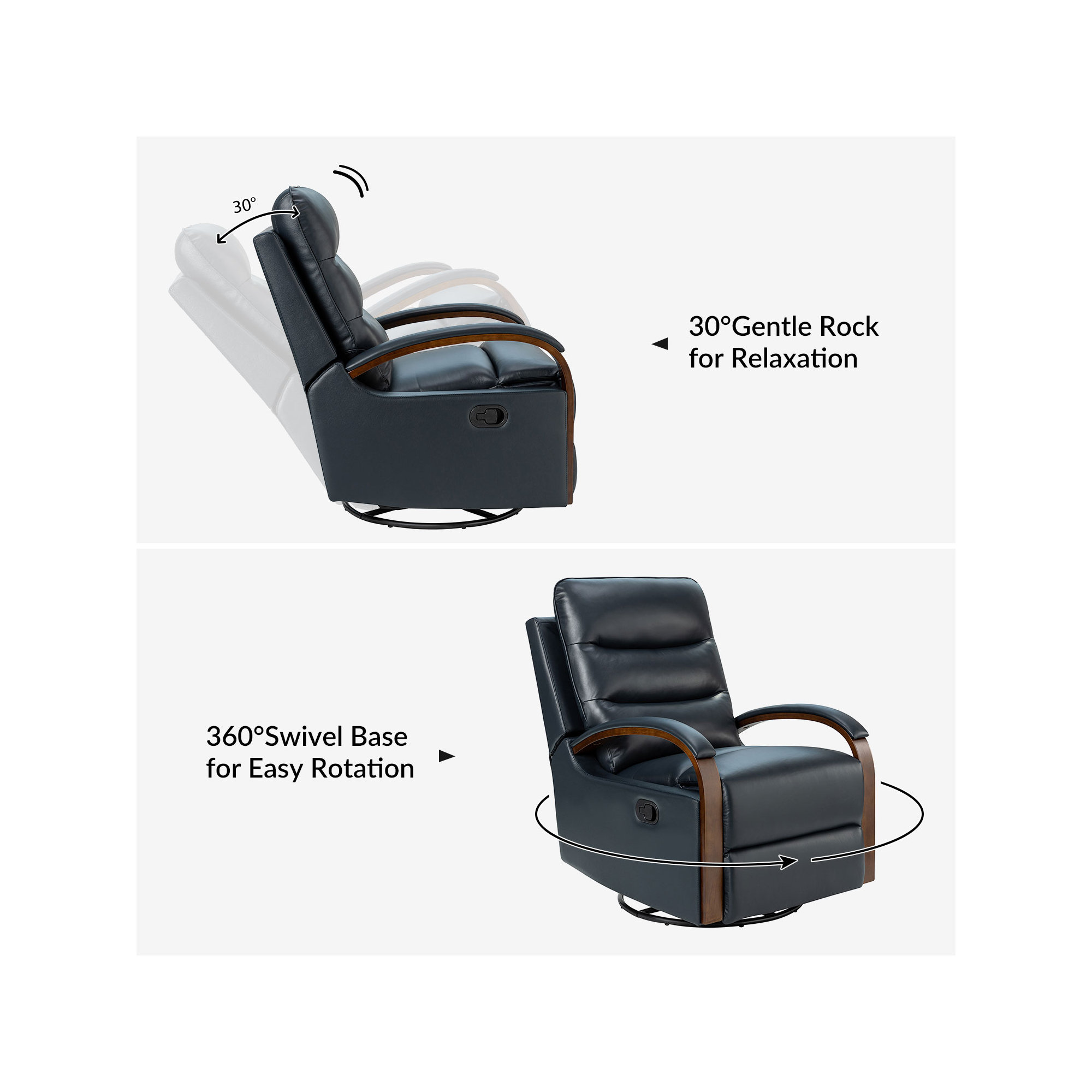 Azilda 29" Wide Genuine Leather Manual Swivel Rocking Standard Recliner, Navy Genuine Leather