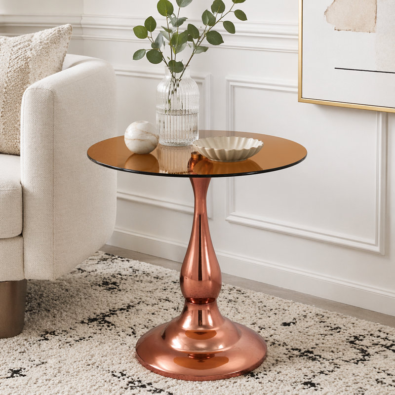 Table de bout ronde 19,6 pouces, Brun, or rose