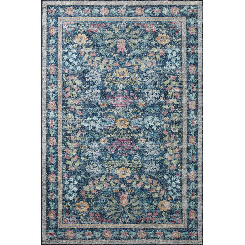 Rifle Paper Co. X Loloi Maison Frances Blue / Multi Area Rug, Round 5'
