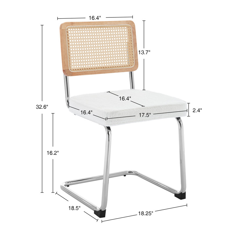 18.6'' H Tufted Upholstered Cantilever Chair, White, Silver