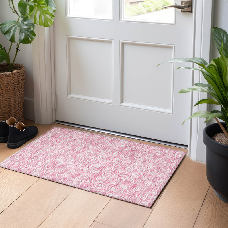 Premium Machine Washable Prisco Pink Rug, Rectangle 1'8" x 2'6"