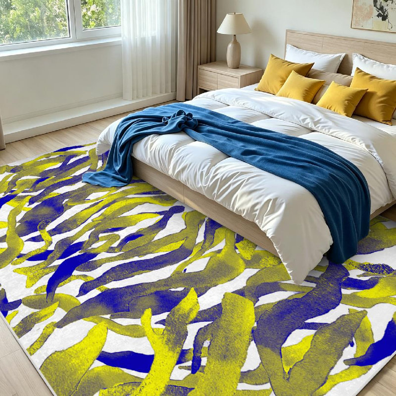Tapis intérieur noir lavable à la machine, motif aquarelle de zèbre abstrait, Rectangle 71" x 98"