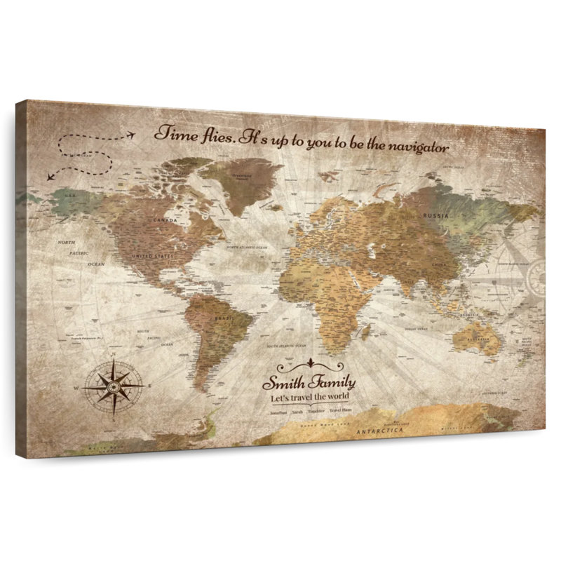 Personalized Be The Navigator I Push Pin World Amandalyn, 34" H x 51" W, Yes