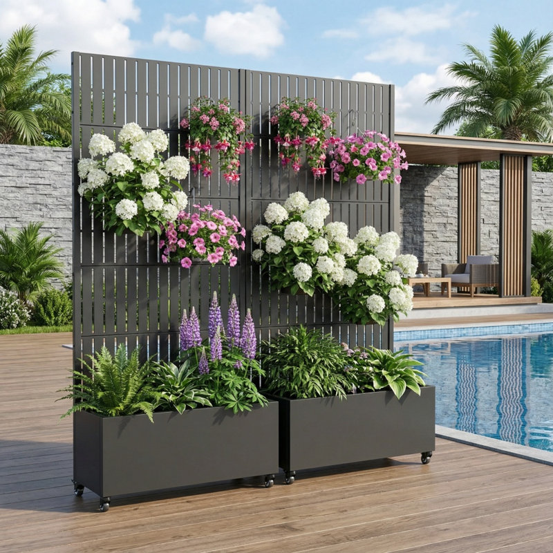 Lit de jardin extérieur surélevé en métal avec treillis, H 72 po x l 35 po x P 16 po, Noir, 2