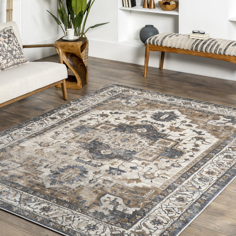 Tapis oriental / persan pour le salon, la chambre à coucher, la salle à manger et la cuisine Emett, Beige / ivoire