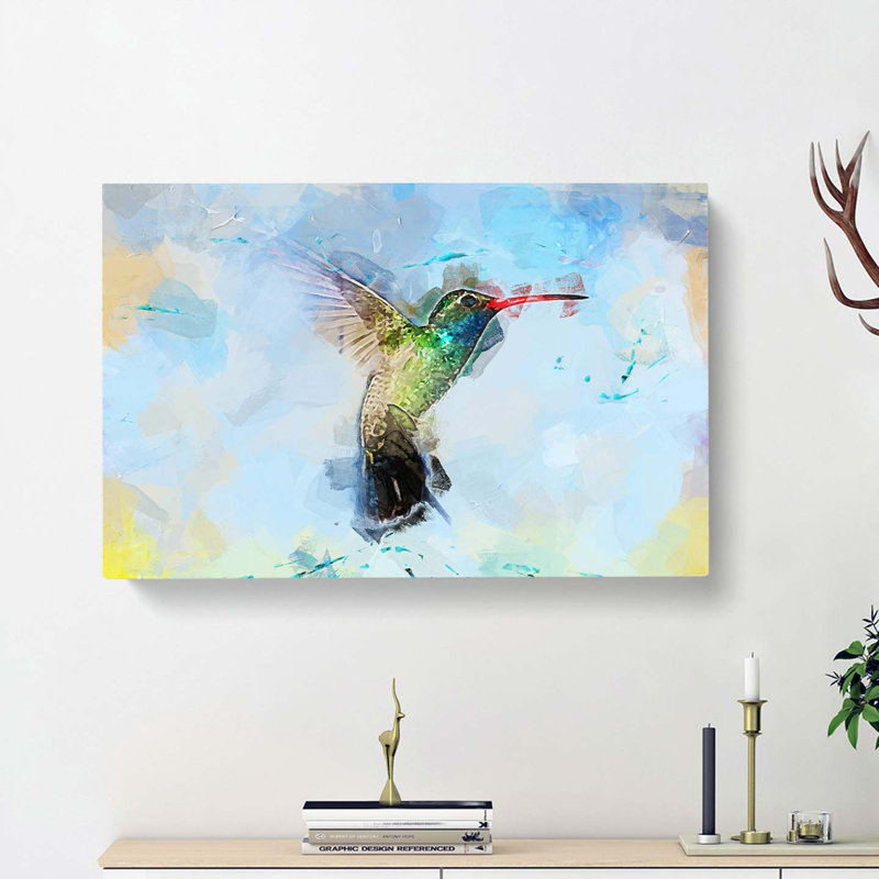 Hummingbird Paint Smudge In Abstract - Wrapped Canvas, 60cm H x 91cm W x 3cm D