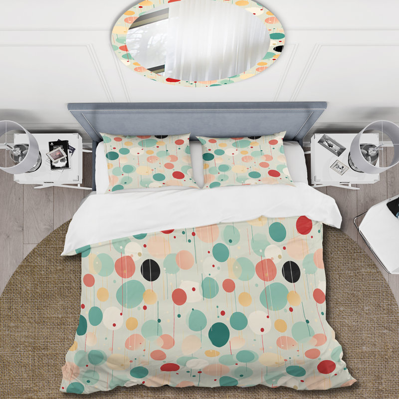 Ensemble de housse de couette vert et rose, Housse de couette pour grand lit et 2 taies décor