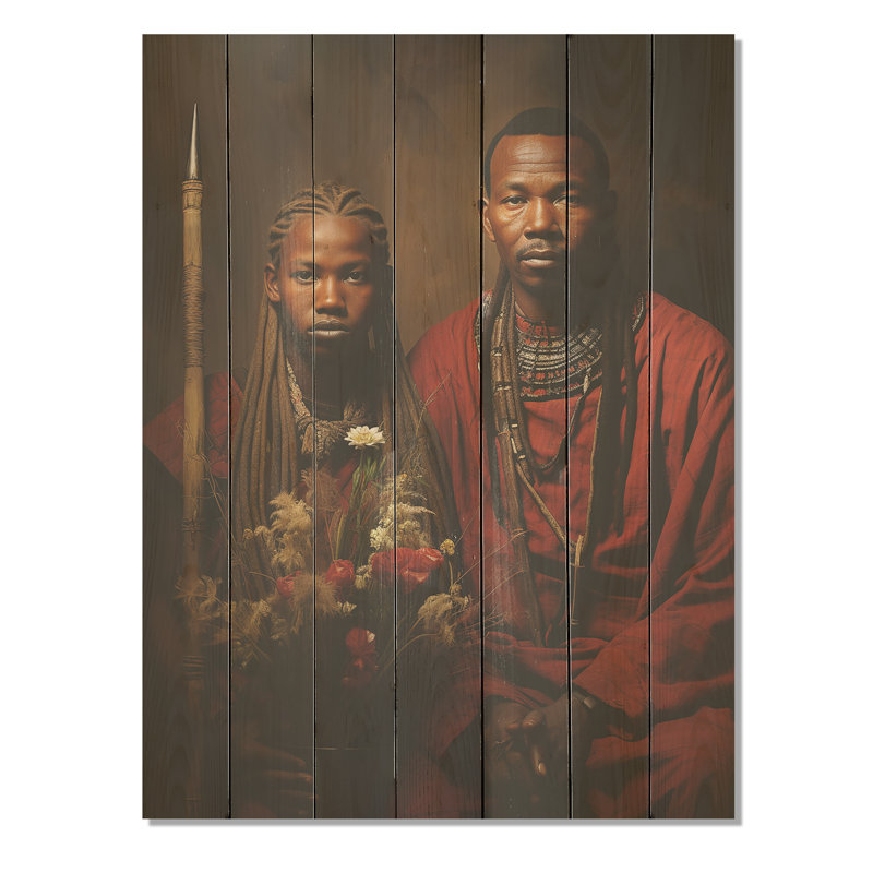 African Maasai Warriors I - Tribal africain sur bois, H 40 po x l 30 po