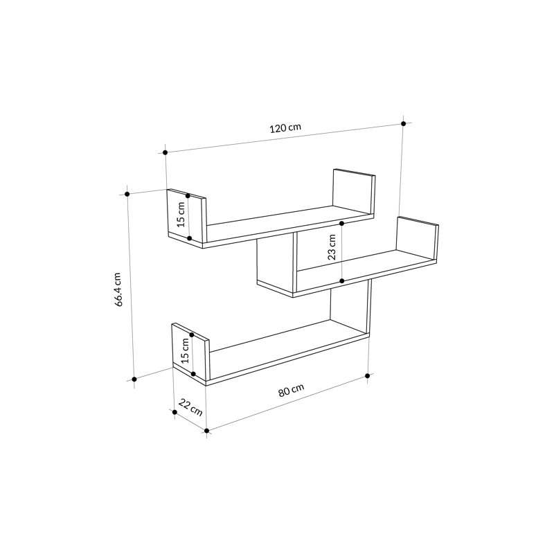Summer-Louise 3 Piece Floating Shelf Wall Mounted Bookcase, Light Mocha