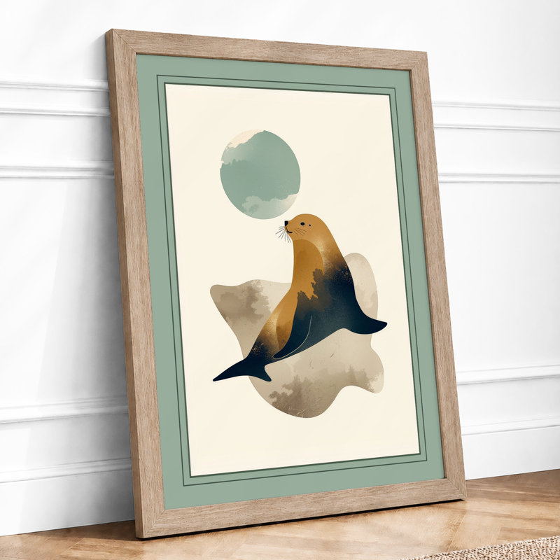 Seal Among Currents Boho - Framed Print, A2 - 59.4 x 42.0 cm, Oak