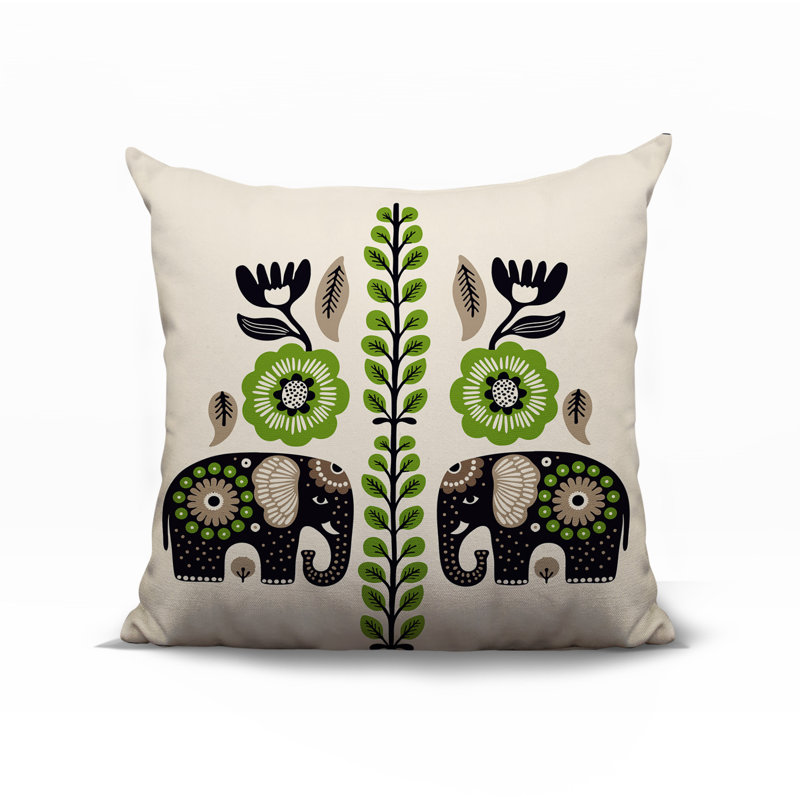 Oreiller carré réversible intérieur / extérieur Jadi Elephant, Carré 17 po, Chartreuse