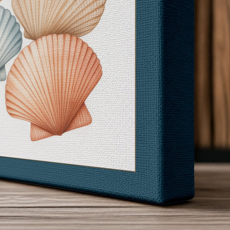 Seashells and Starfish Coastal - Wrapped Canvas, 36x24 - 91.4 x 61.0 cm, Teal Border