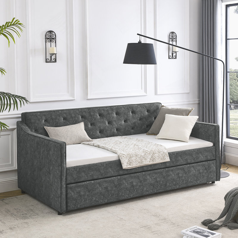 Daybed With Trundle, Upholstered Tufted Sofa Bed