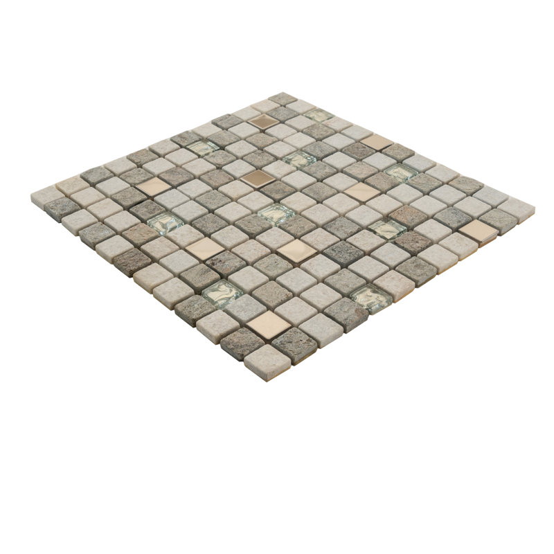 12" X 12" Geological Mosaic Tile, Silver/Gray