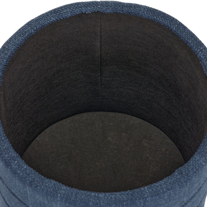 16" Round Upholstered Linen Storage Ottoman, Dark Blue
