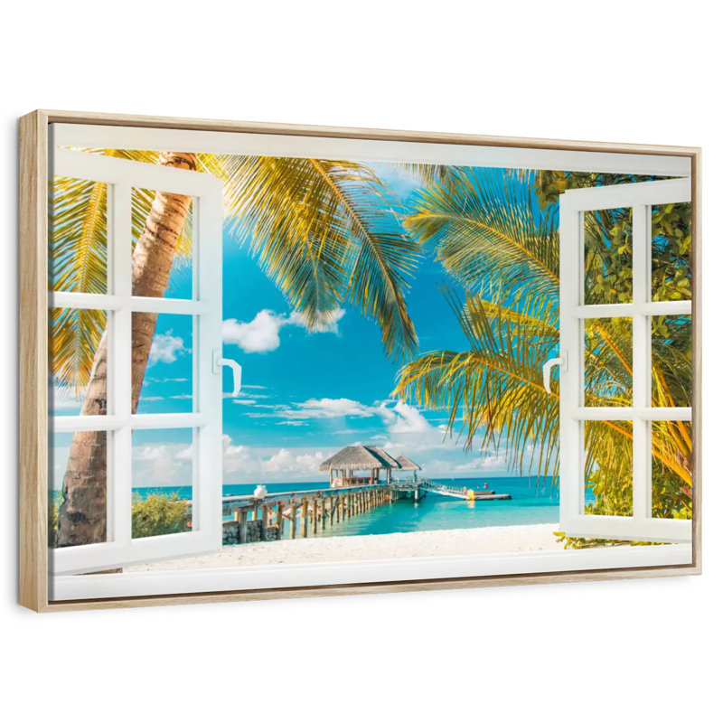 Faux scène de fenêtre, Cadre flottant en bois naturel, 31 po x 21 po