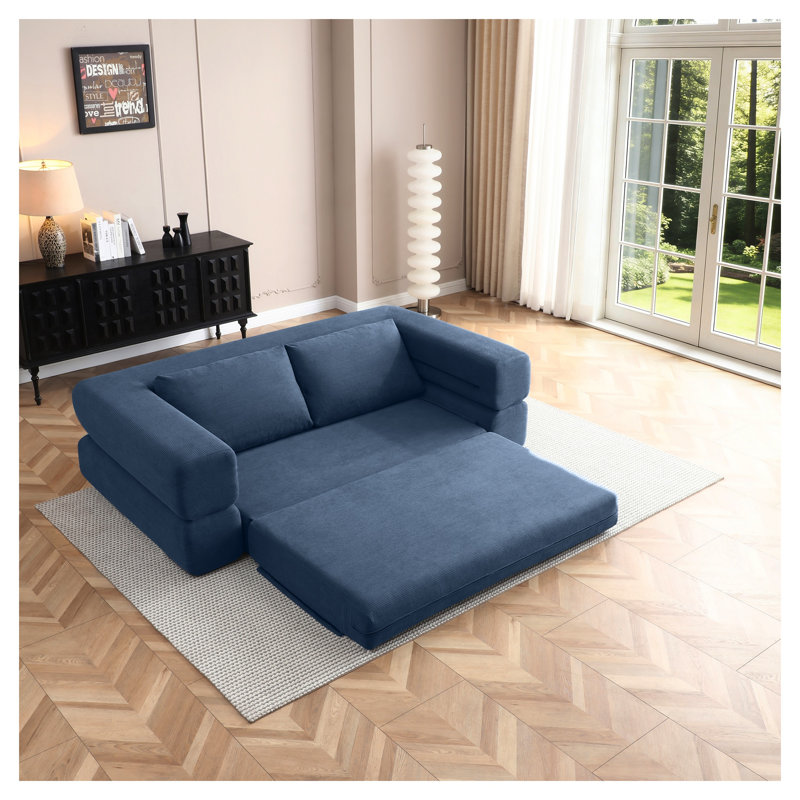 Canapé-lit convertible en velours côtelé de 206 cm (81 po), canapé de sol pliant 3 en 1 avec coussins, bleu