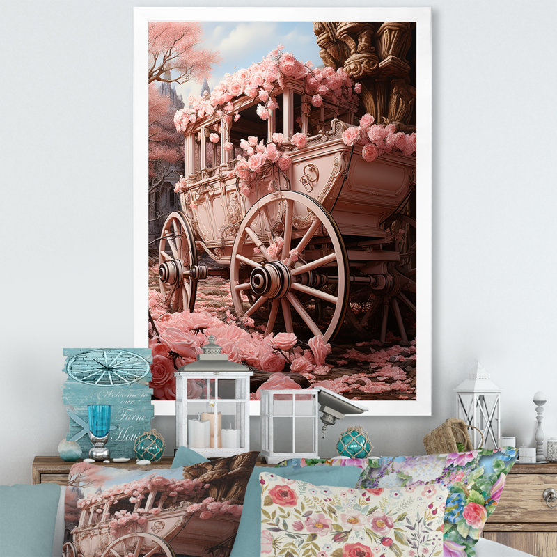 Romantisme voiture de mariage rose, Cadre simple blanc, H 40 po x l 30 po x P 1,5 po