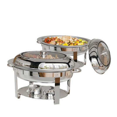 6QT Stainless Steel Oval Chafing Dish Buffet Set With Glass Lid 6 Pcs