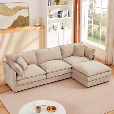 Canapé modulaire modulaire, ensemble de canapé en forme de L, canapé 3 places confortable avec repose-pieds mobile
