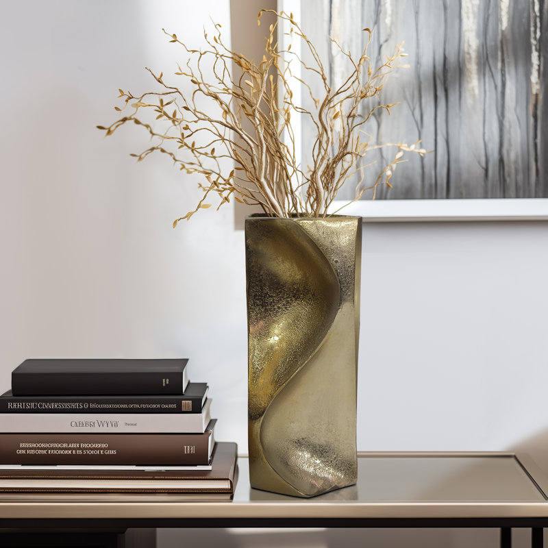 Warner Pinched Metal Vase, Gold, 17" H x 6" W x 6" D