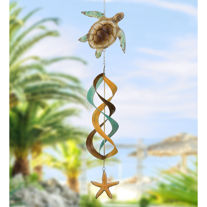 Rustic Metal Sea Turtle Hanging Wind Spinner, 7.75 inches