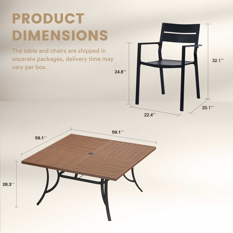 Ensemble repas extérieur pour 8 personnes avec chaises empilables, Noyer / noir