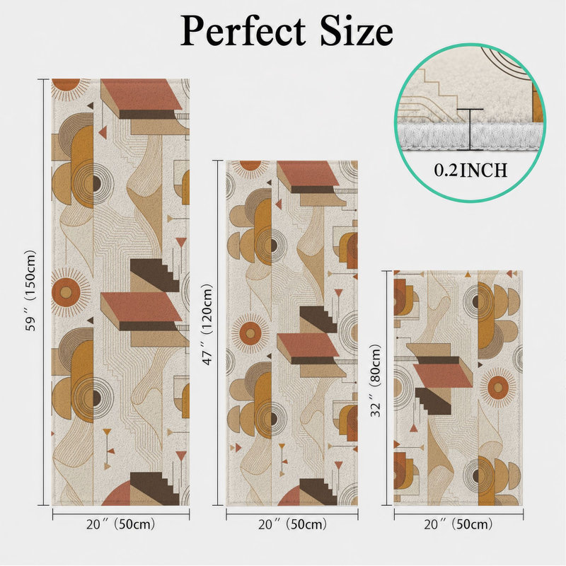 Abstract Geometric Non-Slip Washable Kitchen Mats