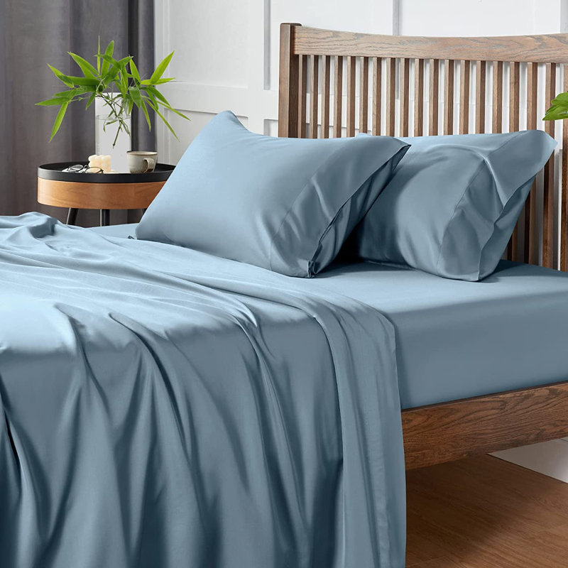 Cooling Sheets King Size, Rayon derived from Bamboo, Luxuriously Soft & Cooling Silky Sheet Set White, Queen, Blue
