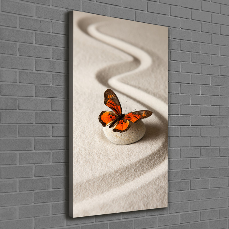 Zen Stone And Butterfly - Wrapped Canvas Print