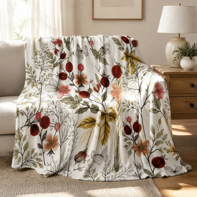 Plaid en flanelle à motif floral et papillons, imprimé aquarelle style jardin vintage, ultra doux, léger, respirant, toutes saisons, agréable pour la peau, lavable à la machine, décoratif, pour canapé, fauteuil, salon et chambre