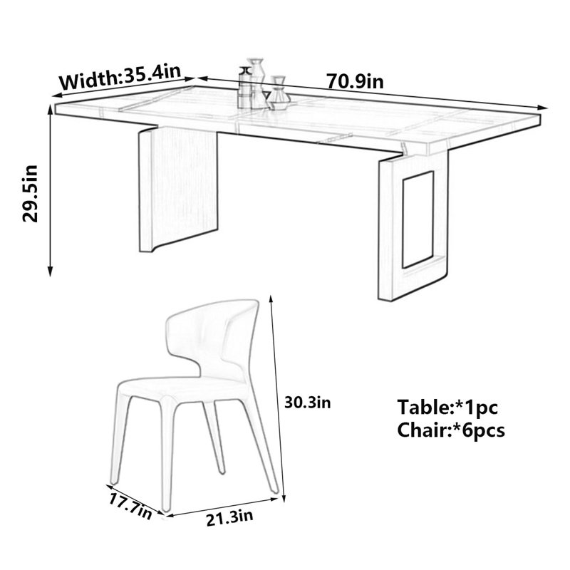 Table de salle à manger Modern, H 29,5 po x L 70,9 po x l 35,4 po