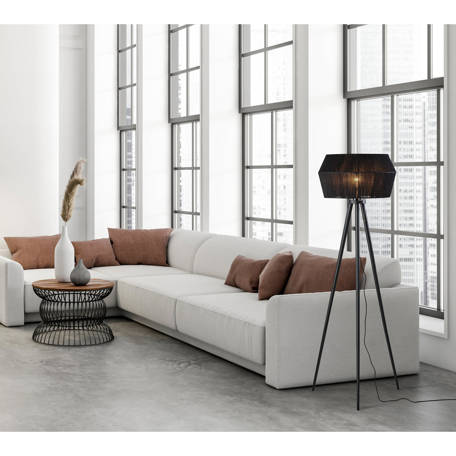 Isona 61'' Steel Floor Lamp, Black