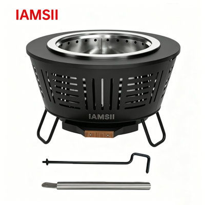 IAMSII 26" Smokeless Fire Pit With Removable Ash Pan Stainless Steel Wood Burning Outdoor Fireplace For Backyard, Patio, Deck & Garden